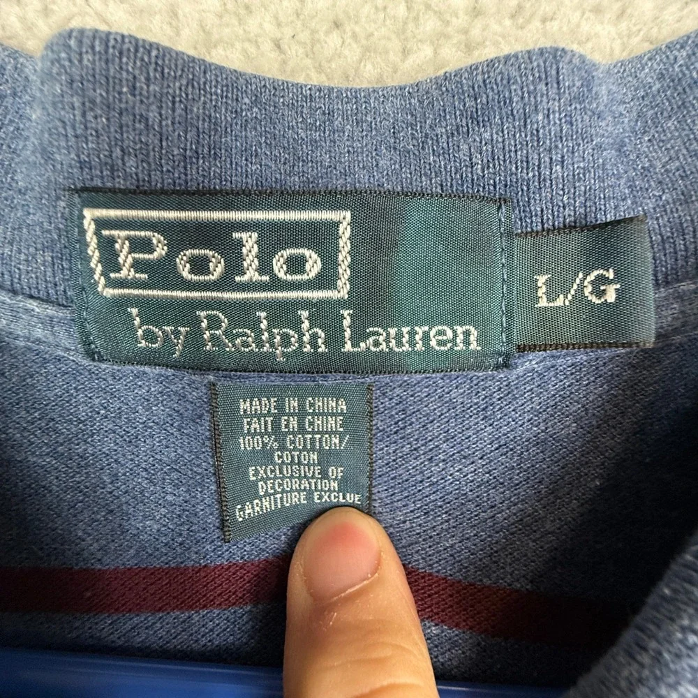 Polo by‎ Ralph Lauren Mens Striped Blue Burgundy Polo Shirt Large L
